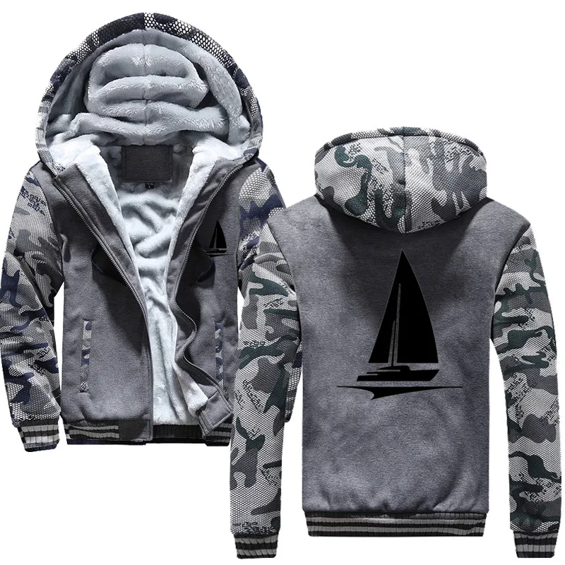 Winter Hoodie For Men Fleece Thick Sweatshirt Print Sailor Sailboat Boat Streetwear Men's Sportswear Harajuku Hoody Tracksuit | Мужская