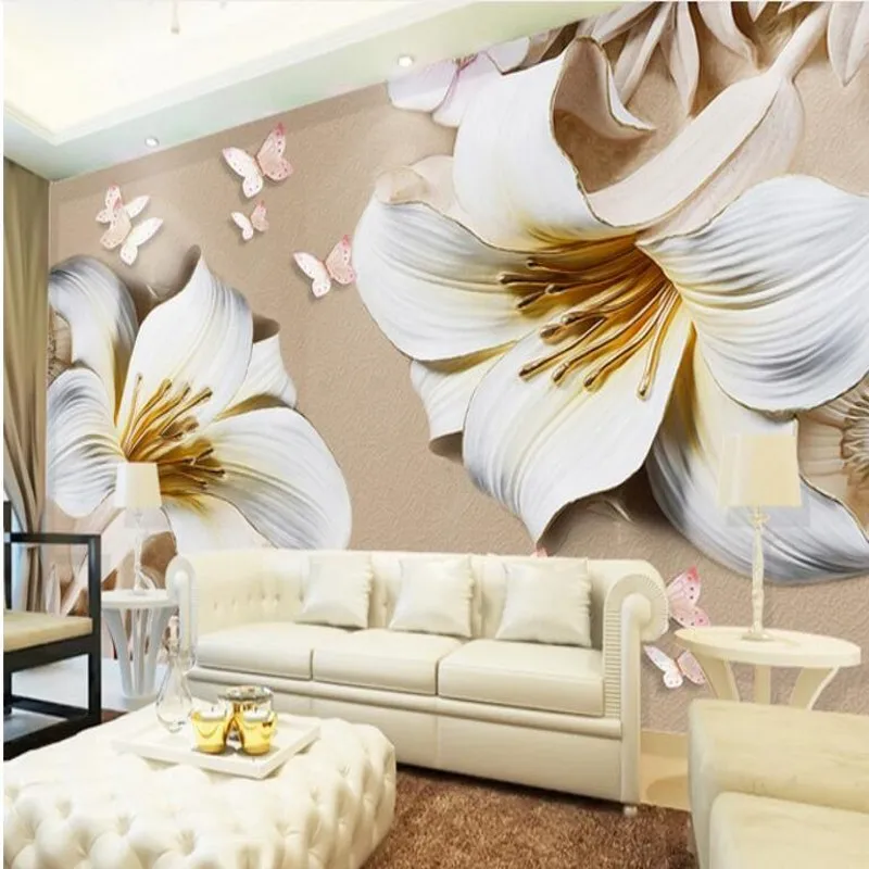 Wellyu пользовательские большие фрески высокого класса рельефные лилии Yu Lan 3d ТВ Фон