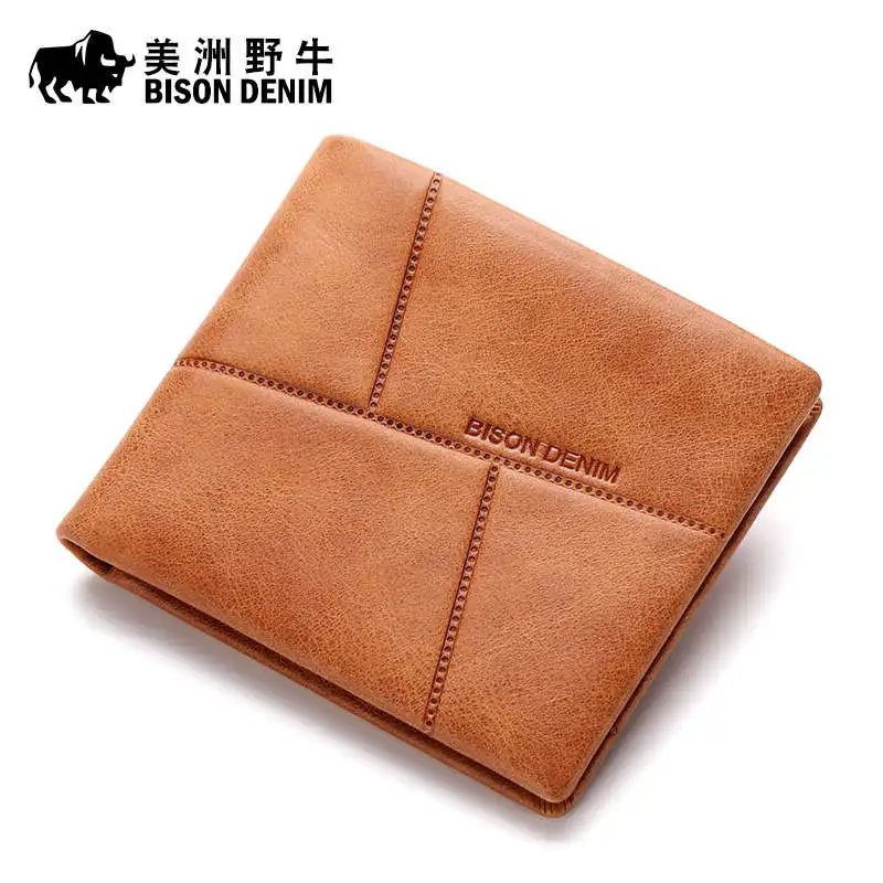 2017 BISON DENIM Brand Men Wallet Genuine Leather Purse Credit Card Holder Men's Short Free Ship | Багаж и сумки