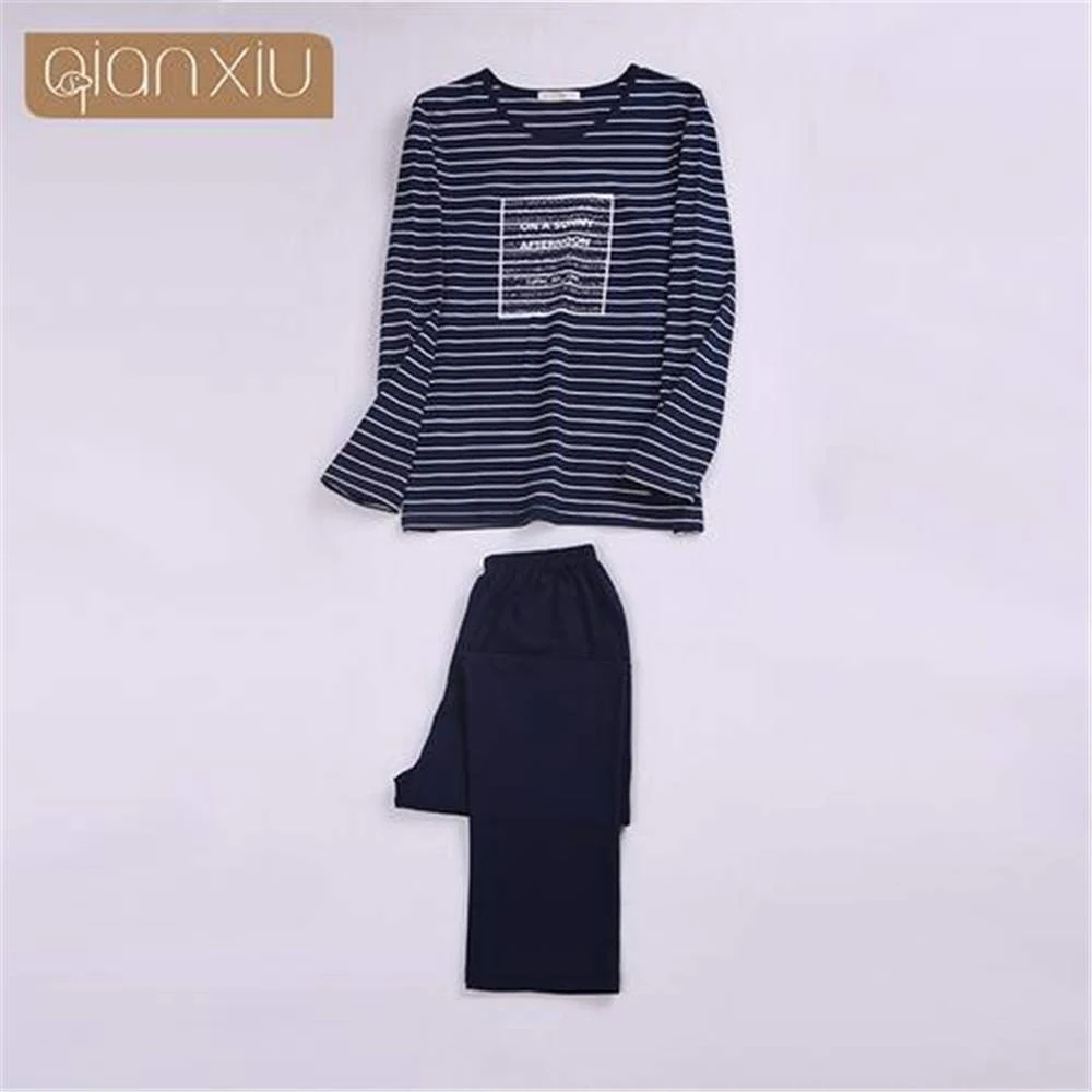 Qianxiu, осенние пижамы для мужчин, мужские пижамы, хлопковые, в полоску, пара пижам, с длинным рукавом, одежда для сна, Мужская пижама, набор для дома, для отдыха, подарок