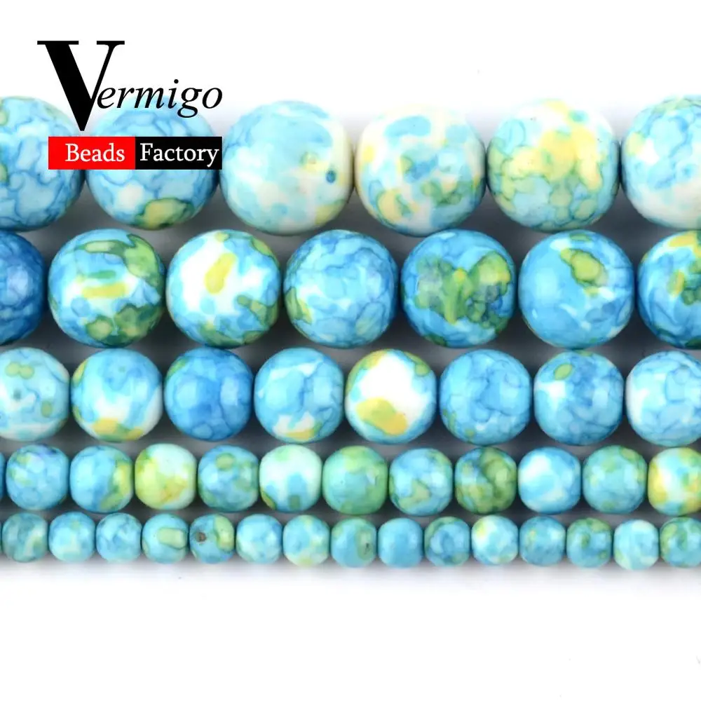 Natural Blue Green Rain Flower Stone Spacer Loose Beads For Jewelry Making 4mm-10mm Round DIY Necklace Bracelet 15&quot | Украшения и