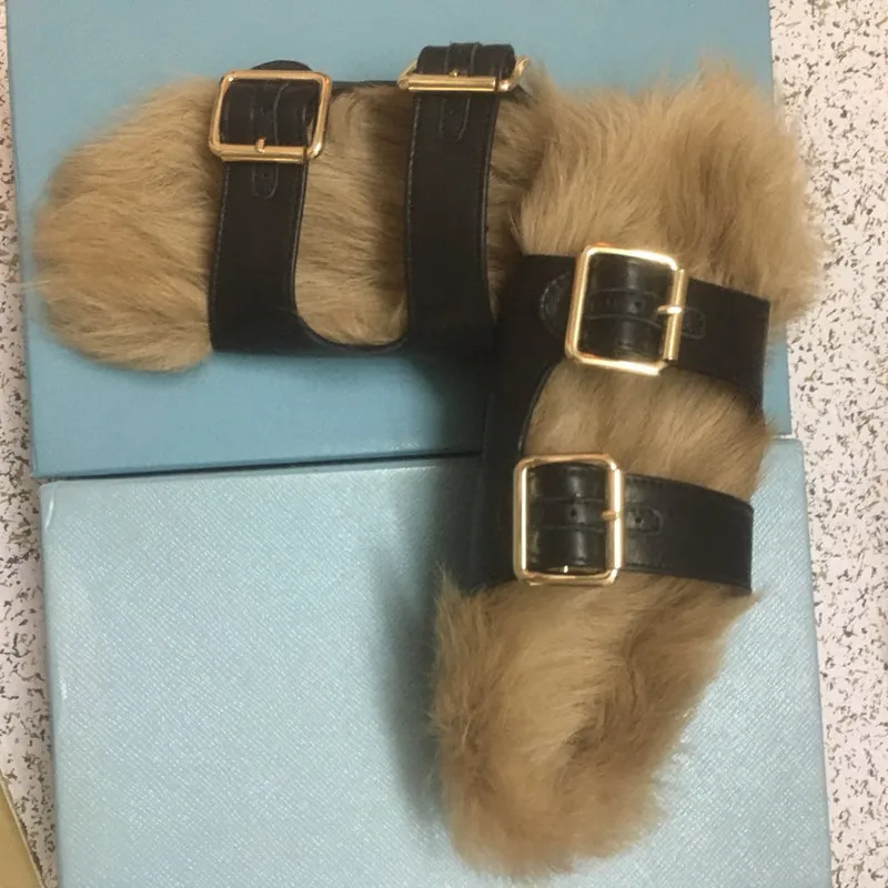 Knsvvli/женские меховые тапочки на плоской подошве сезон осень зима модная обувь