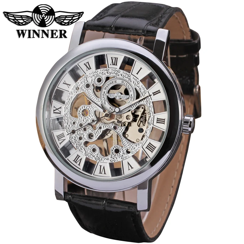 Winner men hand wind fashion watches with watch box free ship silver color best price montre mecanique saatler | Наручные часы