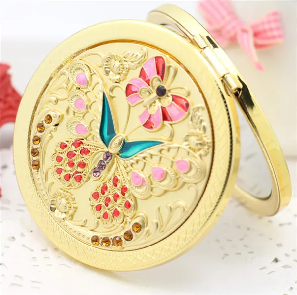 New Fashion Golden Portable Pocket Compact Mirror Metal Folding Travel Cosmetic PJ014|mirror figure|mirror weddingmirror magnification |