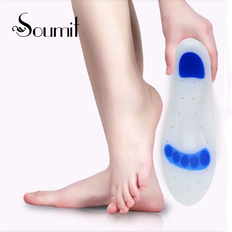 Soumit Elastic Medical Silicone Gel Insole Plantar Fasciitis Heel Spur Running Sport Insoles Shock Absorption Pads for Men Women