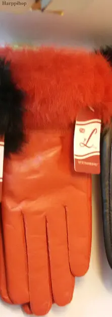 Высокое качество для женщин леди черный овчины кожаные перчатки осень зима теплый мех кролика варежки Горячие бархатные ветрозащитные