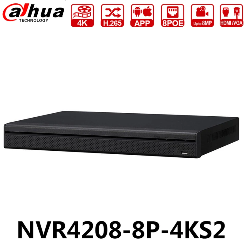 Dahua оригинальный NVR4208 8P 4KS2 с логотипом 8CH 1U 8POE 4K H.265 Lite сетевой видеорегистратор 2SATA