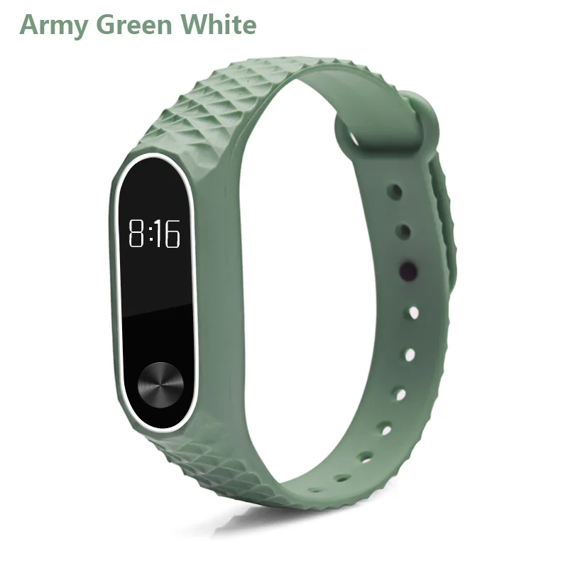 Army Green white BOORUI mi band 2 ремешок Pulseira силиконовый mi band 2 аксессуары Алмазный ремешок на запястье анти-потеря двойной цвет сменный ремешок для часов - Цвет: Army Green white