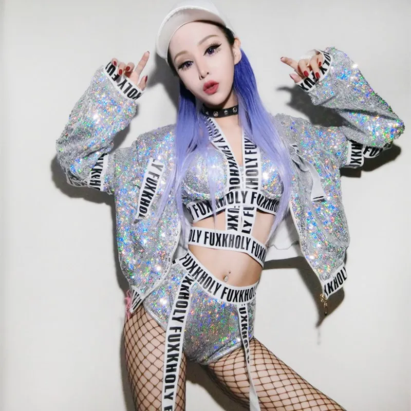 Новинка джазовые танцевальные костюмы для женщин серебряные расшитые блестками