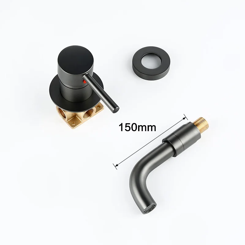 Wall Mounted Gunmetal Basin Faucet Single Handle Mixer Tap Hot Cold Bathroom Water Wholesale Bath Black White Rose Gold Faucet - Цвет: Gunmetal -150MM