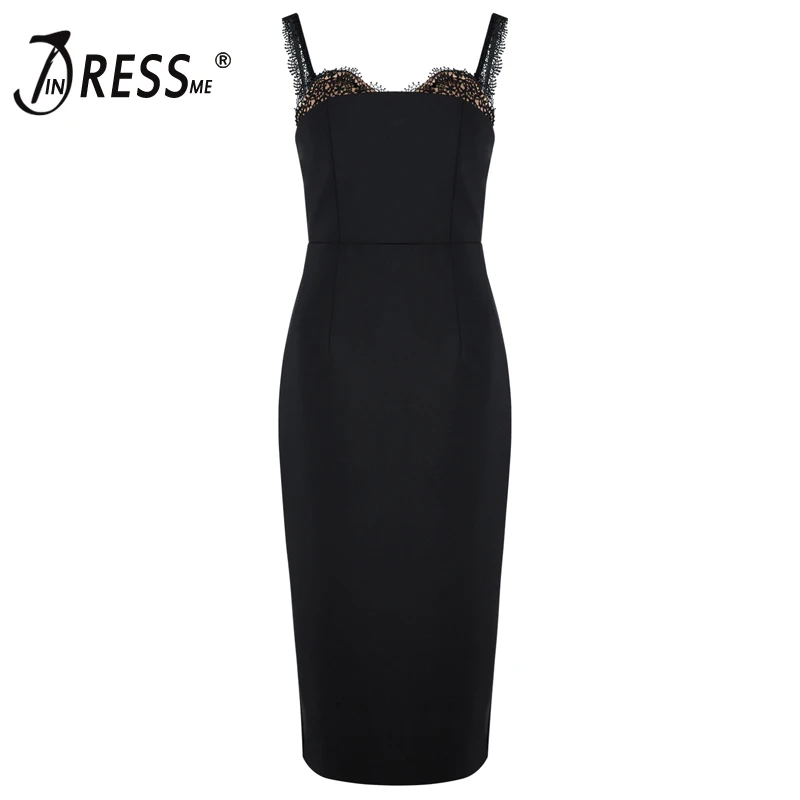 

INDRESSME exy Lace Slash Neck Backless Women Party Dress Fashion Spaghetti Strap Bodycon Solid Women Dress Vestidos 2018