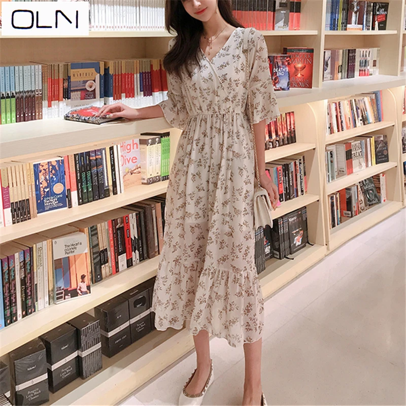 Платье OLN Новое корейское Vestidos поступление Высокое качество Ретро нежный ветер