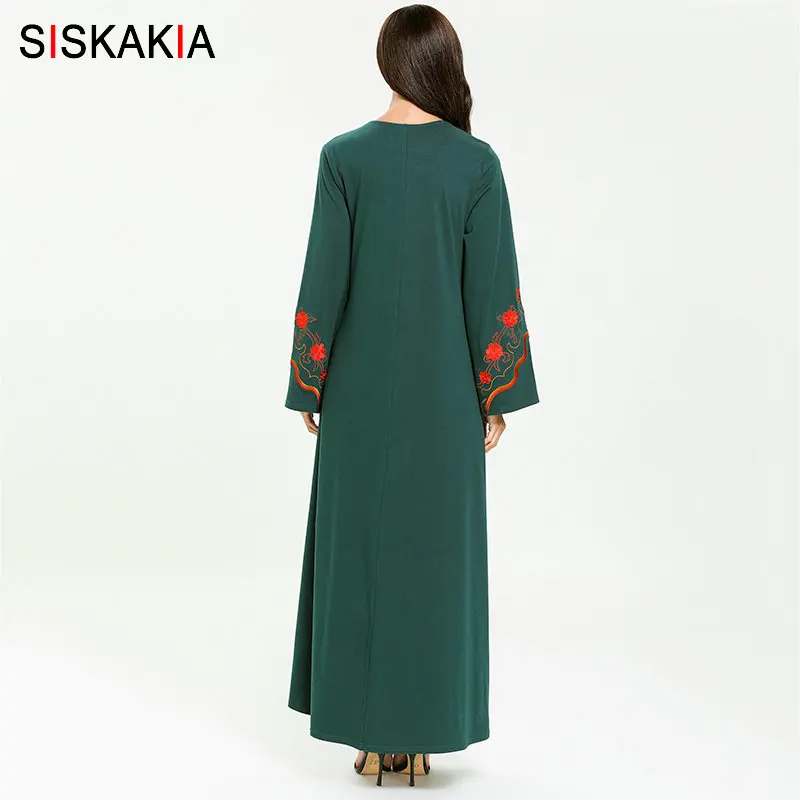 Siskakia арабское длинное платье Элегантная винтажная вышивка мусульманская одежда