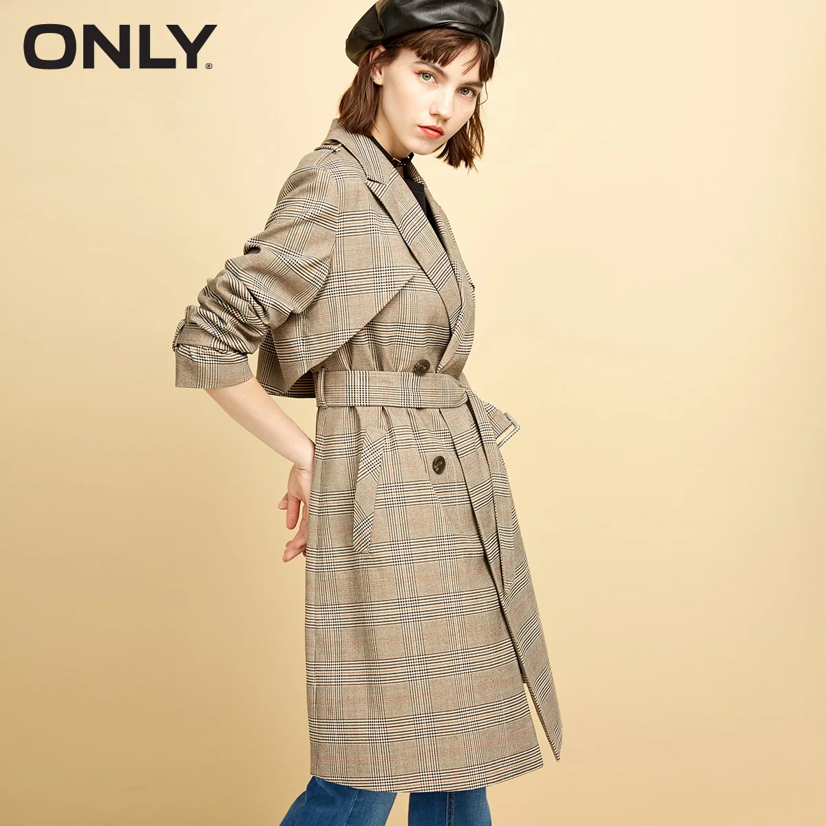 Только в том случае, Для женщин съемный пояс Slim Fit Длинные Ветровка | 118336566 - Цвет: GREY BROWN CHECK