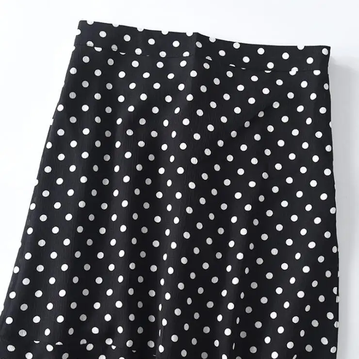 Новая летняя Весенняя женская шифоновая юбка в горошек черная плиссированная с