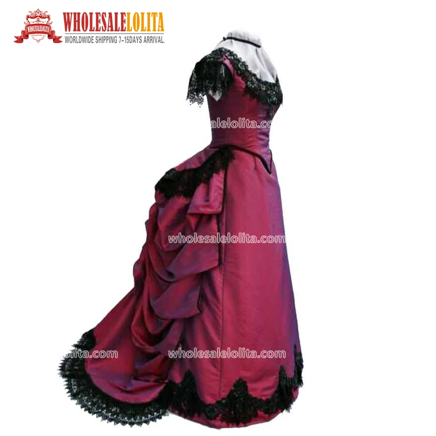 Новое темно красное бальное платье из тафты с короткими рукавами в викторианском