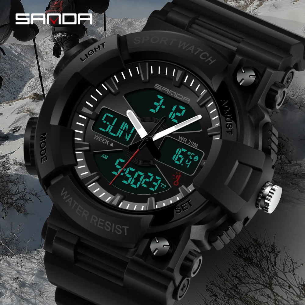

2019 new SANDA sports digital watch men's fashion waterproof thermometer military watch men's LED waterproof sports watch