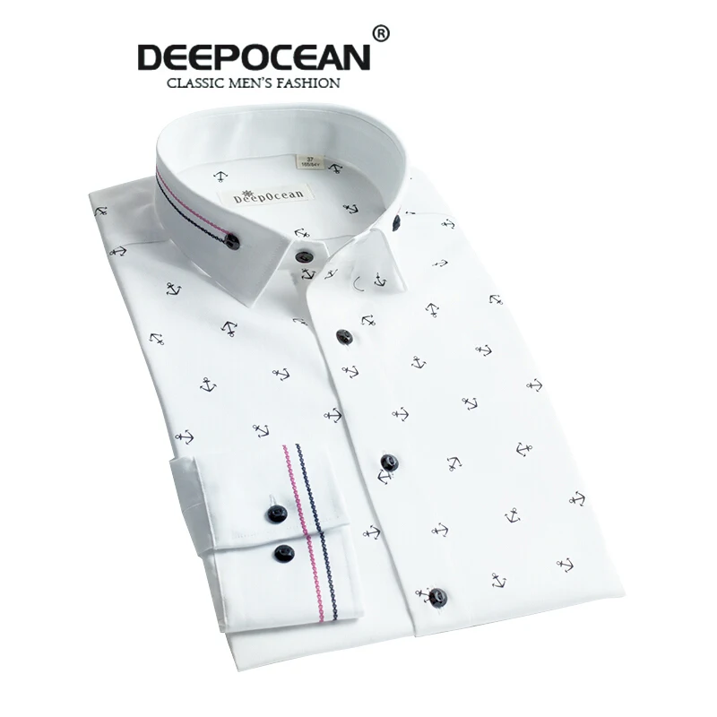 

Deepocean Men Print Shirt Long Sleeve Cotton Shirt Men Clothes Fashion Plus Size Business Casual Slim Fit Shirt Hombres Camisas