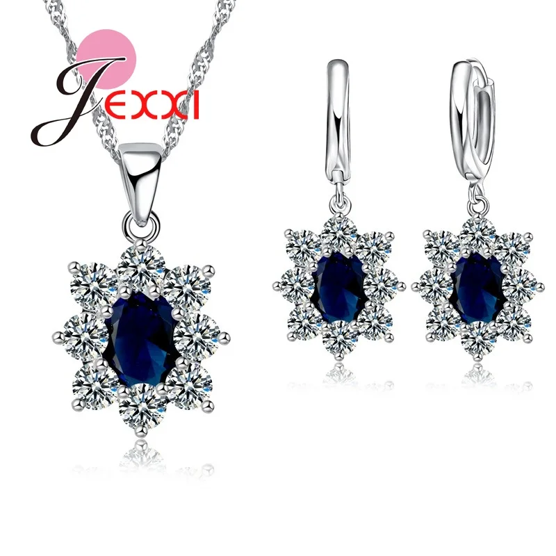 

Wholesale 925 Sterling Silver Necklace Earrings Jewelry Set With 3 Color CZ Shiny Bijoux For Women Femme Wedding Gifts
