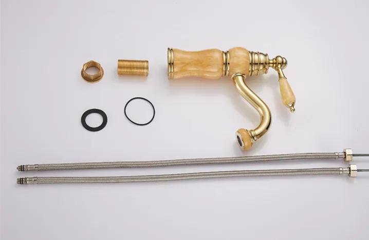 Копировальный мраморный Золотой смеситель для ванной комнаты с твердой латунной