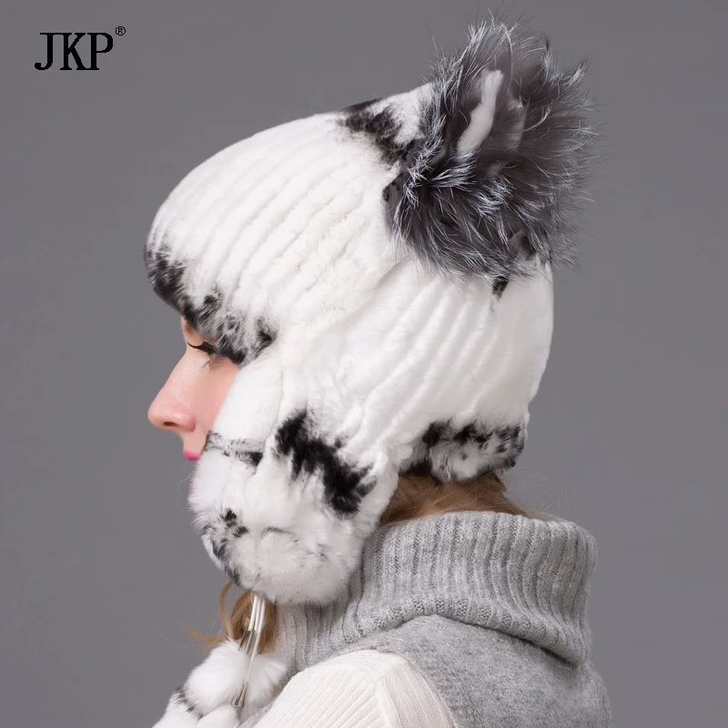Женская Утепленная зимняя меховая шапка с натуральным из меха кролика рекс милые
