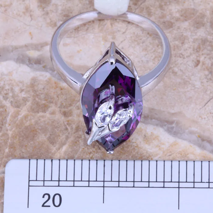 Превосходное Фиолетовое Женское кольцо с фианитом белое CZ посеребренное Размер