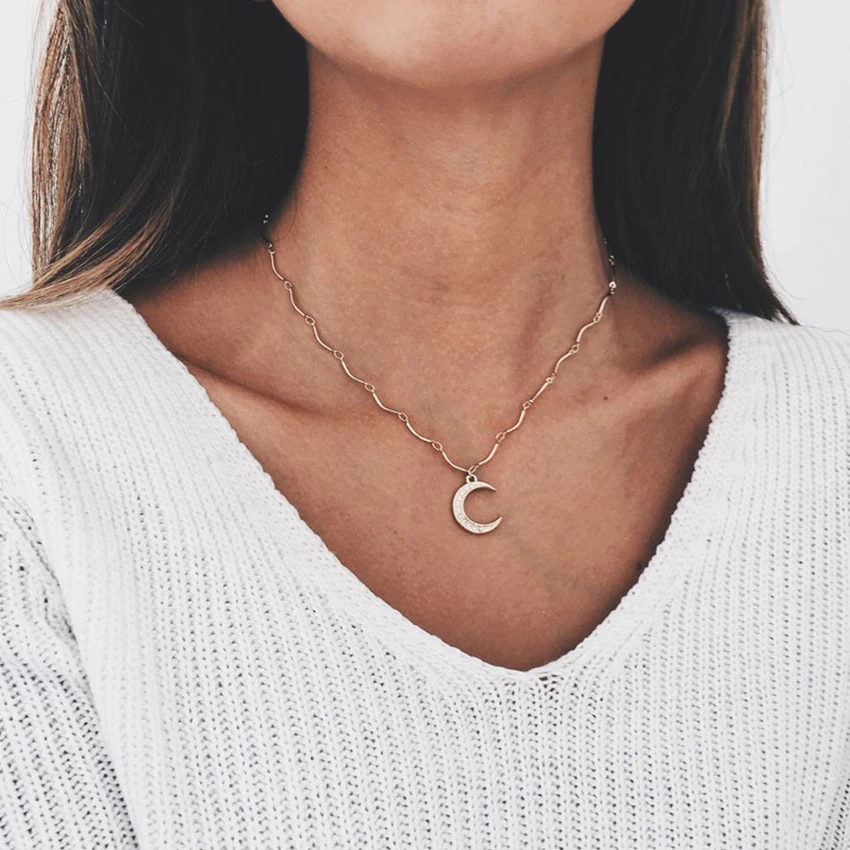 Boho Moon Chocker Кристалл Золотая цепь колье Цепочки и ожерелья для Для женщин Чокеры