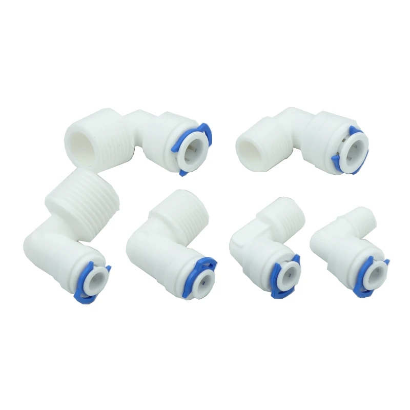 

RO Water Elbow Quick Coupling Fitting 1/4" 3/8" OD Hose X 1/4" 3/8" 1/2" BSP Male Reverse Osmosis System Plastic Pipe Connector