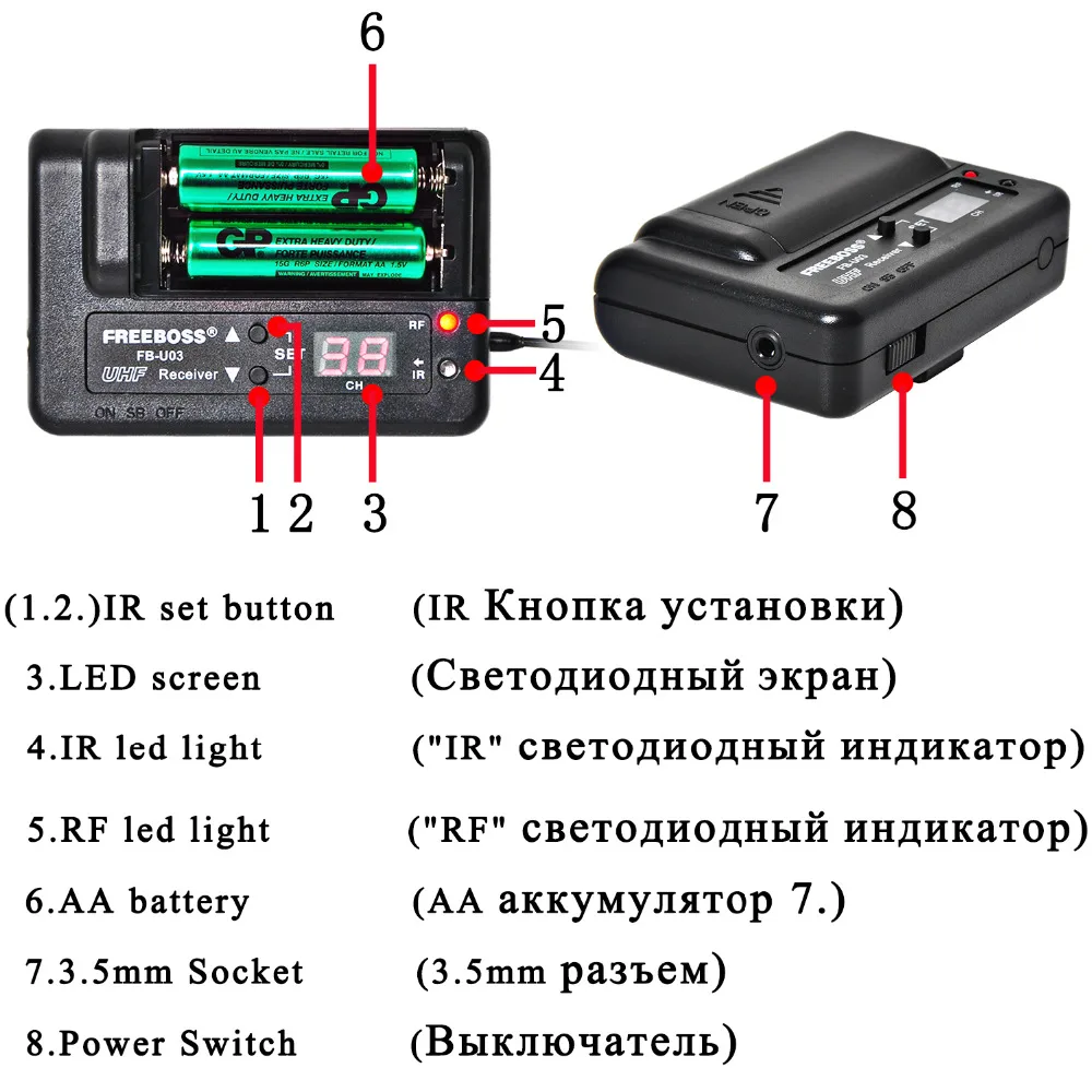 FREEBOSS FB-U03-2 1 способ 100 канальный поясной передатчик беспроводной микрофон камера Микрофон для гитары вечерние микрофон для караоке