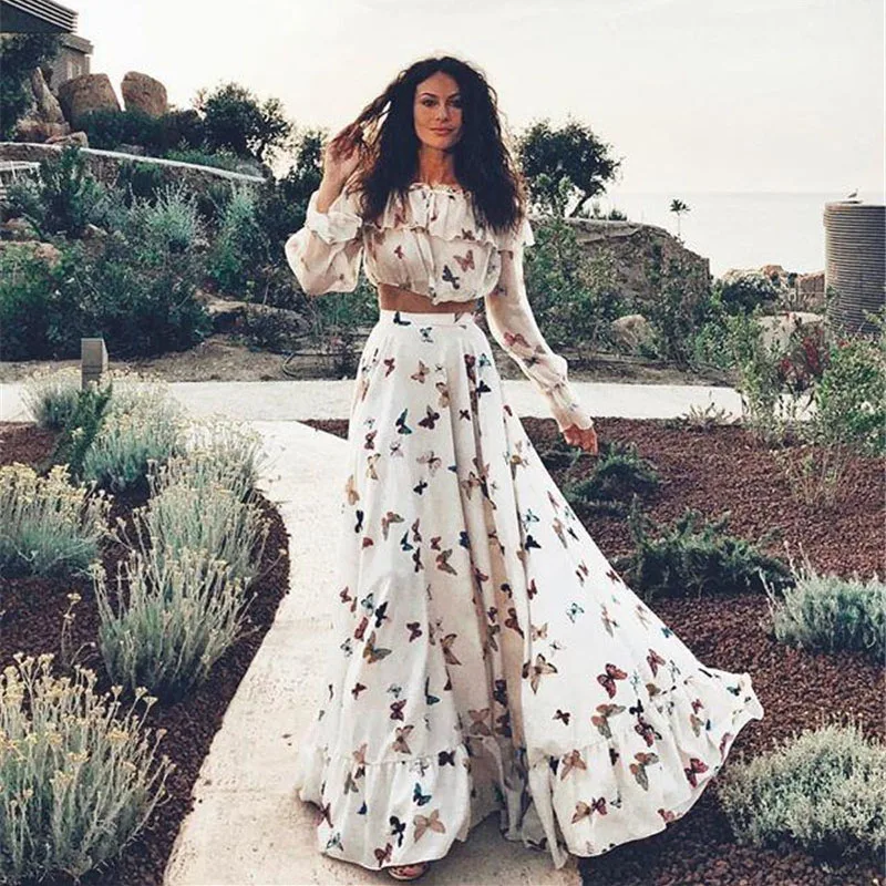 Женское длинное платье с высокой талией Boho повседневное пляжное платье-макси