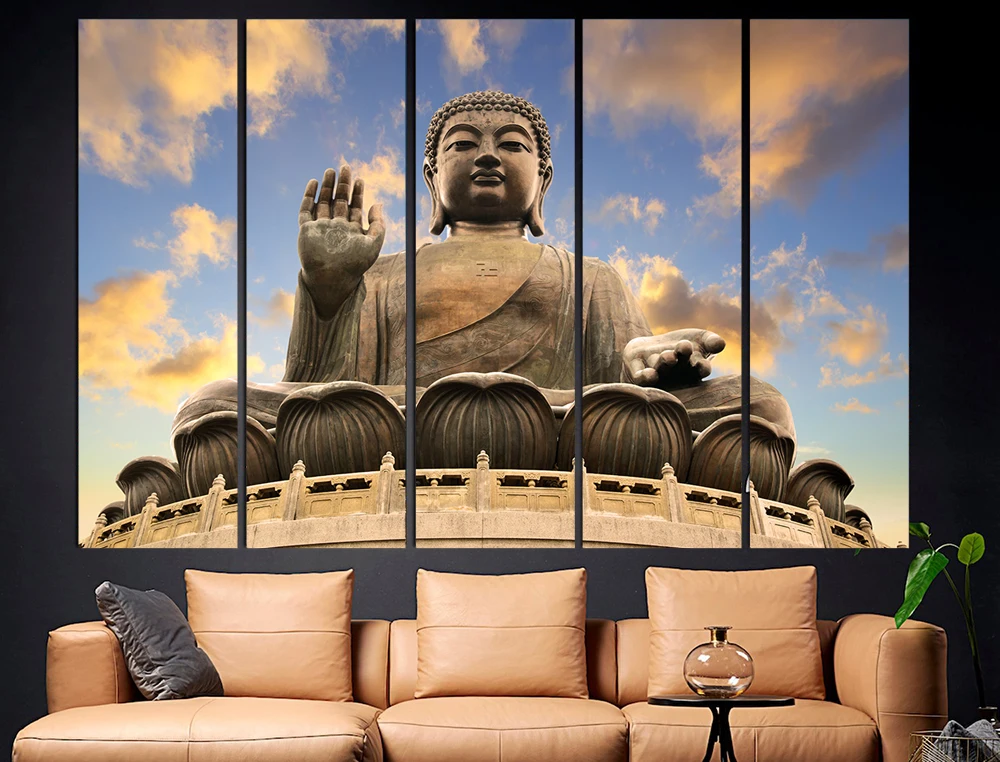 Большая статуя Будды холст картины пейзаж стены искусства комнаты Декор большие