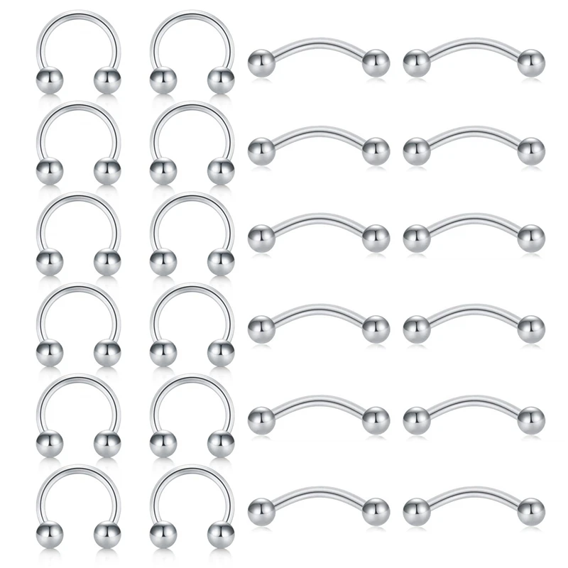 

24Pcs 14G 316L Surgical Steel Faux Captive Bead Hoop Eyebrow Rings Nose Helix Conch Tragus Earrings Septum Cartilage Nose Body