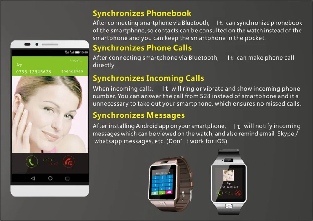 100 шт Смарт-часы с Bluetooth, умные часы DZ09, Android, телефонный звонок, Relogio, 2G, SIM, TF карта, камера для iPhone, samsung, huawei, GT08, A1