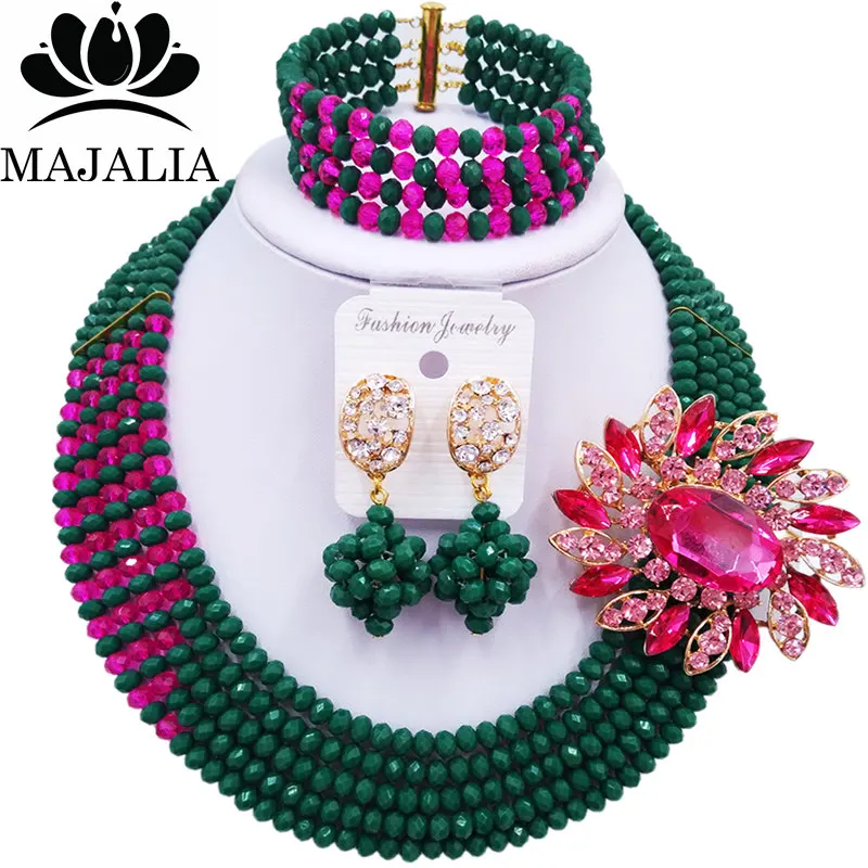 

Majalia Classic African Jewelry Set Opaque Dark green Crystal Bead Bride Jewelry Nigerian Wedding African Jewelry Sets 5AS037