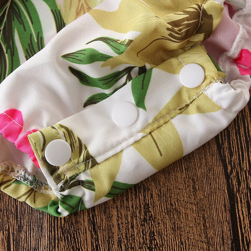 

Baby Girl Romper Floral Print Jumpsuit Toddler Girls Summer Clothing Kids Playsuit Elastic Waist Newborn Infant Clothes 0-24M