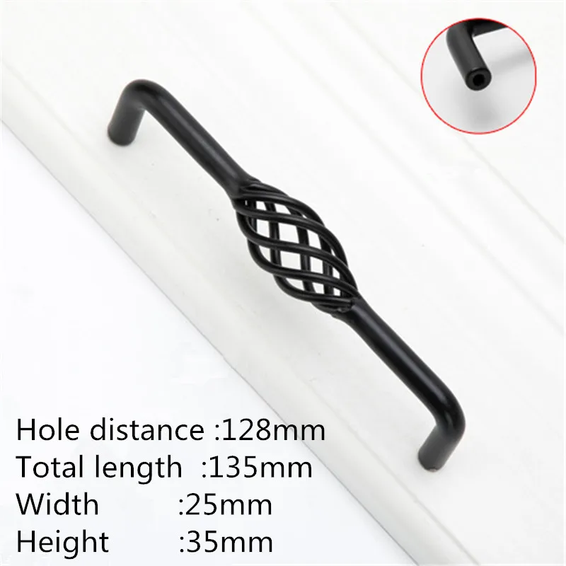 Black 128mm KK& FING винтажные бронзовые черные ручки для шкафа, полые ручки для птичьей клетки, ручки для ящиков, дверные ручки для шкафа, мебельная фурнитура - Цвет: Black 128mm
