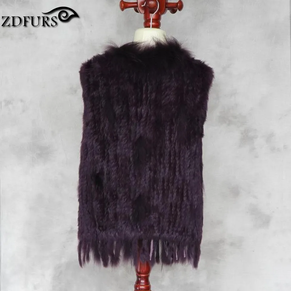 ZDFURS* Высокое качество Горячая Распродажа вязаный жилет из кроличьего меха воротник из меха енота вязаный жилет из кроличьего меха ZDKR-165005
