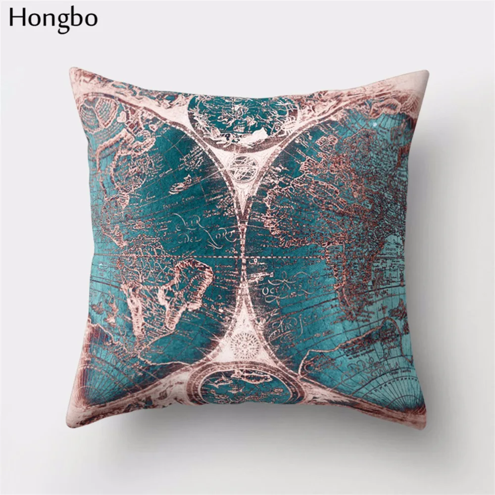 Hongbo 1 шт., винтажный цветной чехол для подушки с рисунком карты мира, чехол для подушки из полиэстера, домашний декор для автомобиля, дивана
