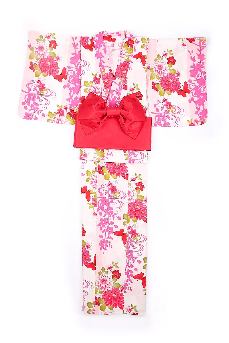 

Pink Floral Elegant Robe Gown Japanese Women Formal Dress Traditional Kimono Yukata High Quality 9 Pieces Cosplay Costume Set