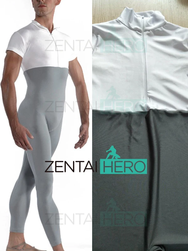 Бесплатная доставка сексуальный мужской Комбинезон белого и серого цвета