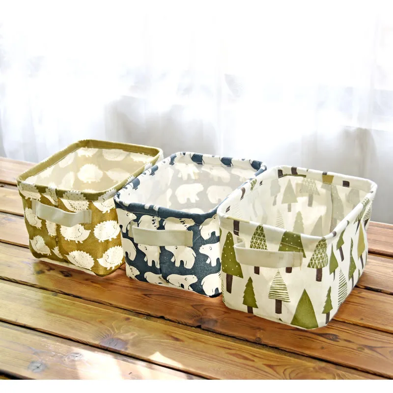 2017 Мультфильм Печать Хлопок Лен макияж коробка настольные корзины для хранения