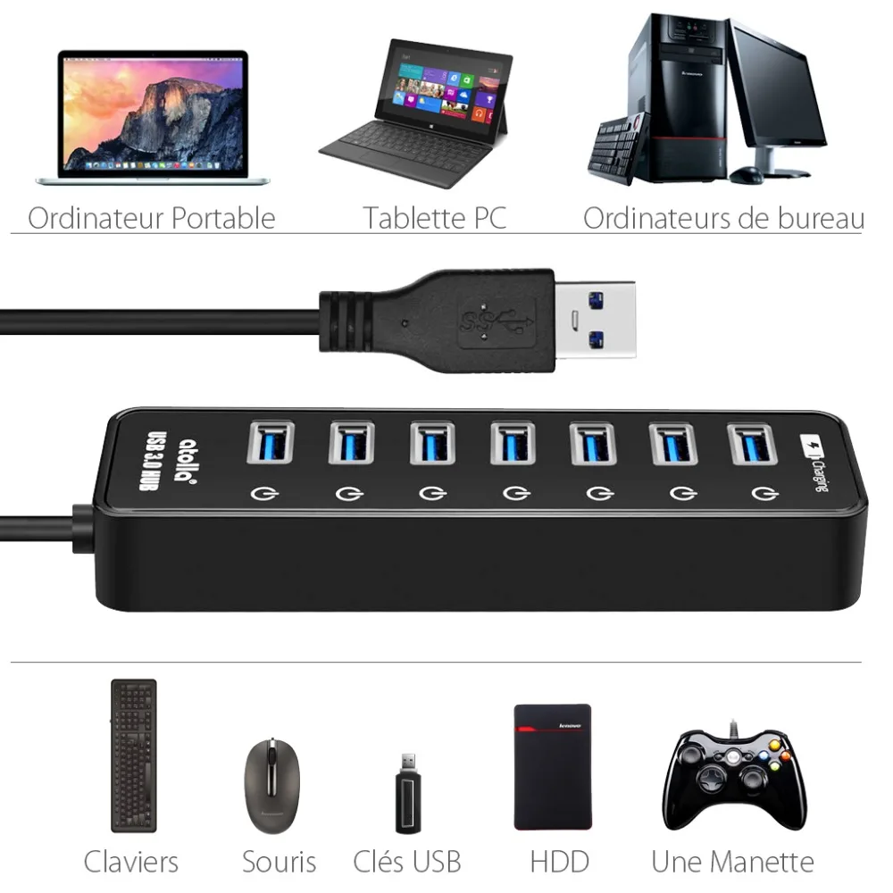 Atolla usb концентратор с питанием 7 портов USB 3 0 портом быстрой зарядки для Mac Macbook