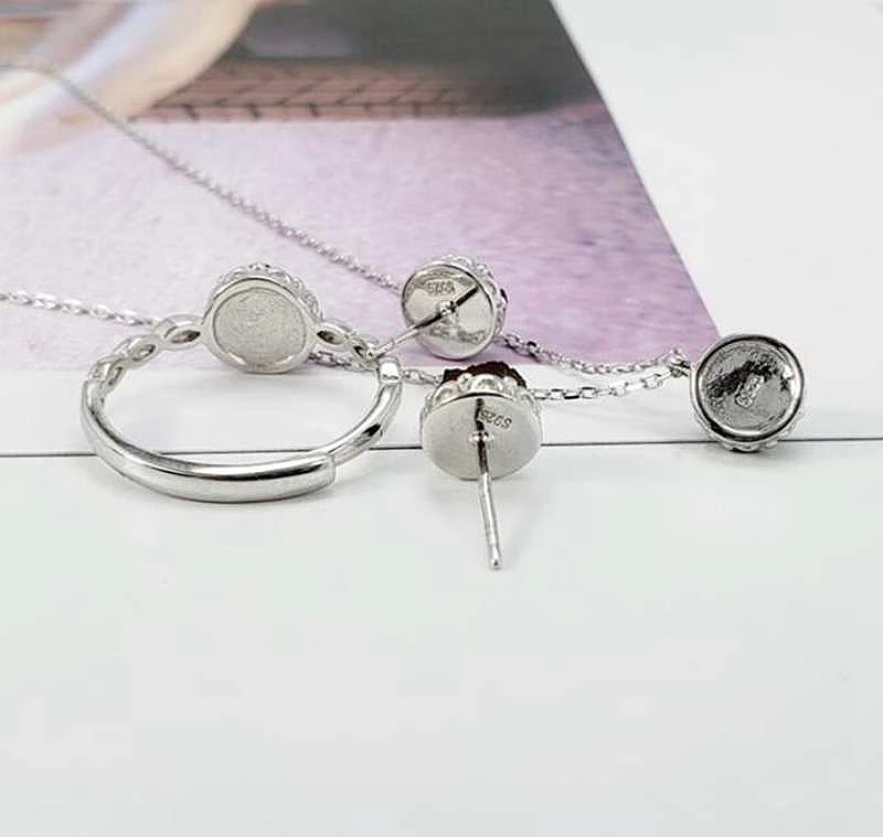 

Ruifan Blue Round Natural Agate Druse Necklace/Earrings/Ring Sets 100% 925 Sterling Silver Wedding Jewelry Set for Women YJS041