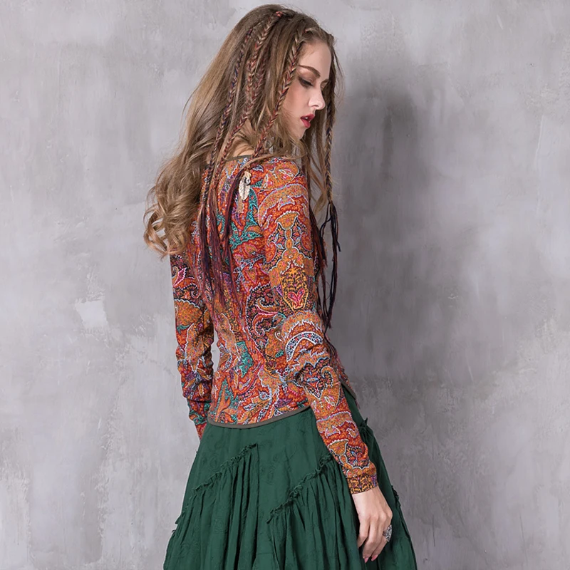 Новая вискозная нейлоновая рубашка Футболки женские 2017 Yuzi.may Boho с цветочным