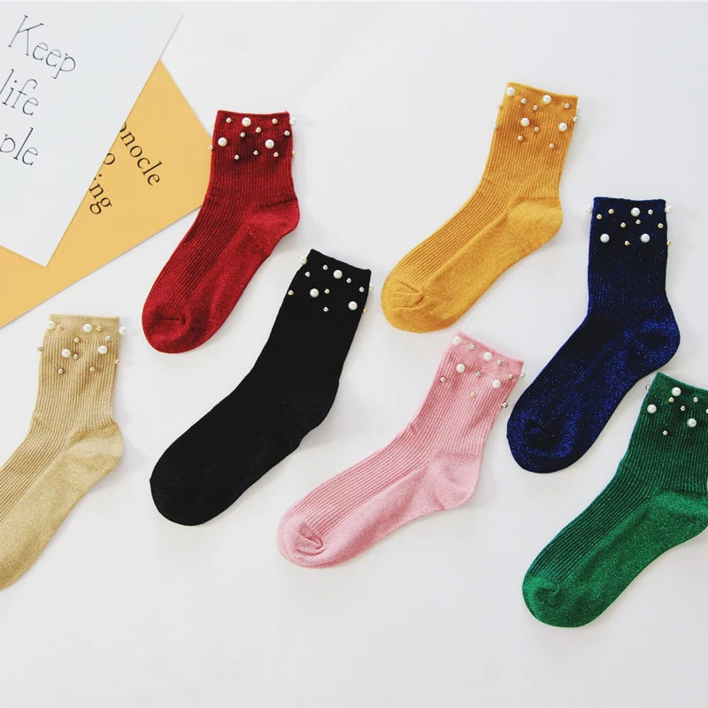 SP &amp CITY модные дизайнерские Роскошные короткие носки с жемчугом Женские