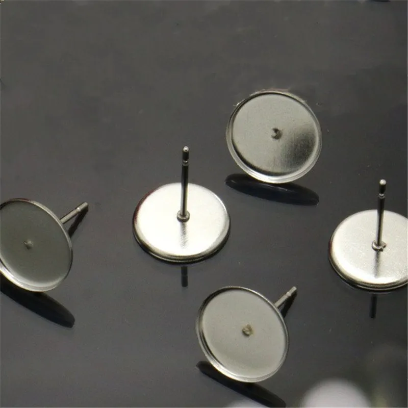 

20pcs Stainless Steel Earring Settings 8/10/12mm Cabochon Base Blank Fit Glass Cabochons DIY Stud Earring