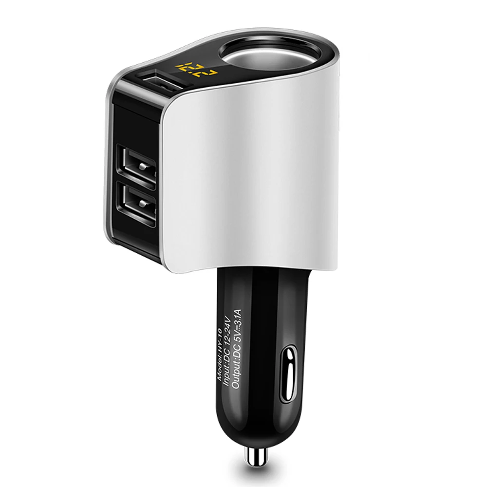 Powstro HY10 3.1A 3 USB Автомобильное зарядное устройство Быстрая зарядка для телефона зарядное устройство адаптер с Volmeter Прикуриватель разъем для 12-24 В автомобиля SU - Тип штекера: Silver
