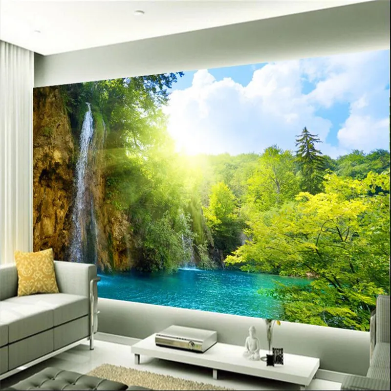 

beibehang wallpaper Waterfall scenic lake resort in the morning sun background large mural 3d wall wallpaper for living room