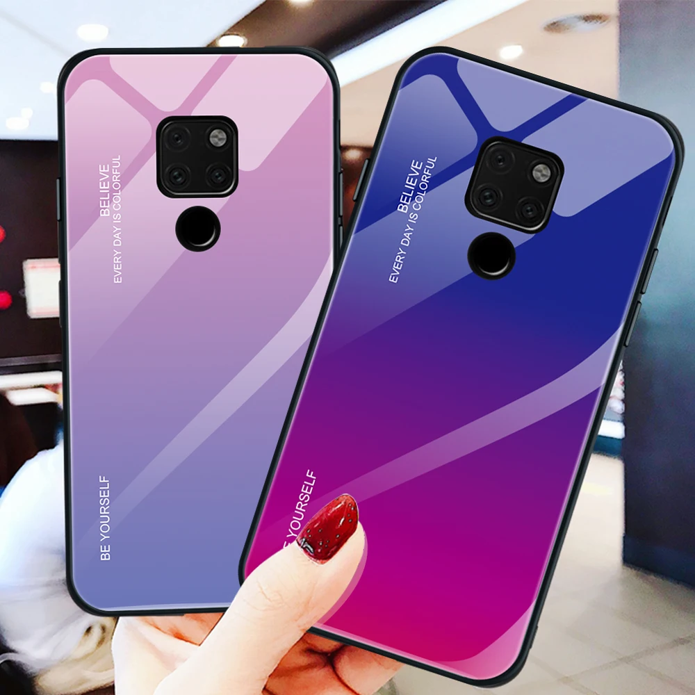 OTAO чехол из закаленного стекла для телефона Huawei P20 Pro Mate 20 10 Lite градиентные Чехлы