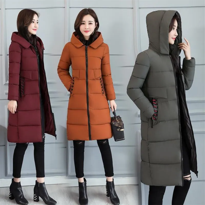 

2018 Spring Autumn Long Cotton Women's Coats With Hood Fashion Ladies Padded Jacket Parkas For Women